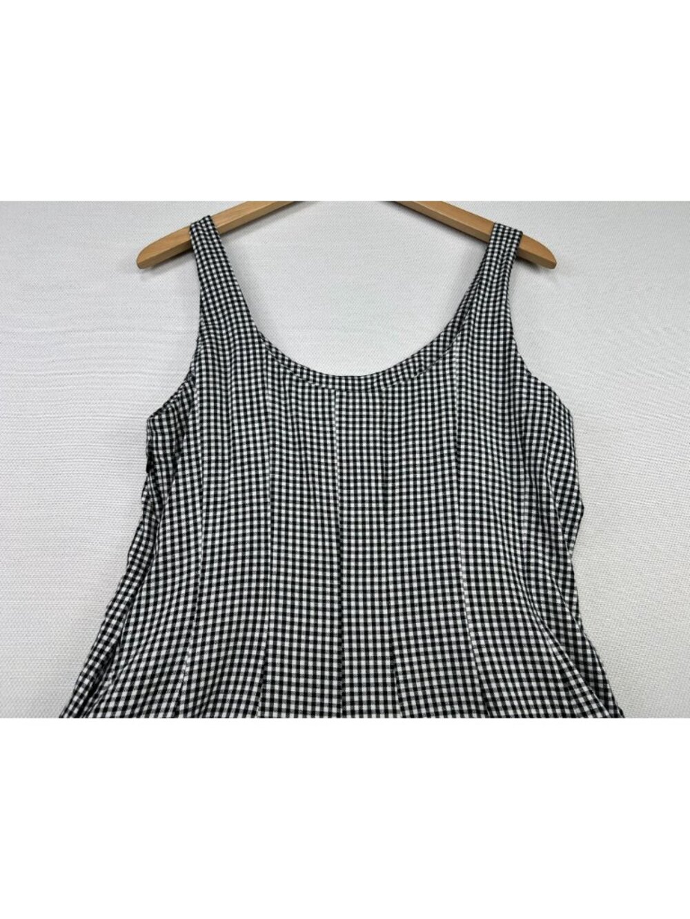 Womens Cottagecore Midi Dress Sleeveless Side Zip Sz 10 Black White Gingham - Picture 10 of 10